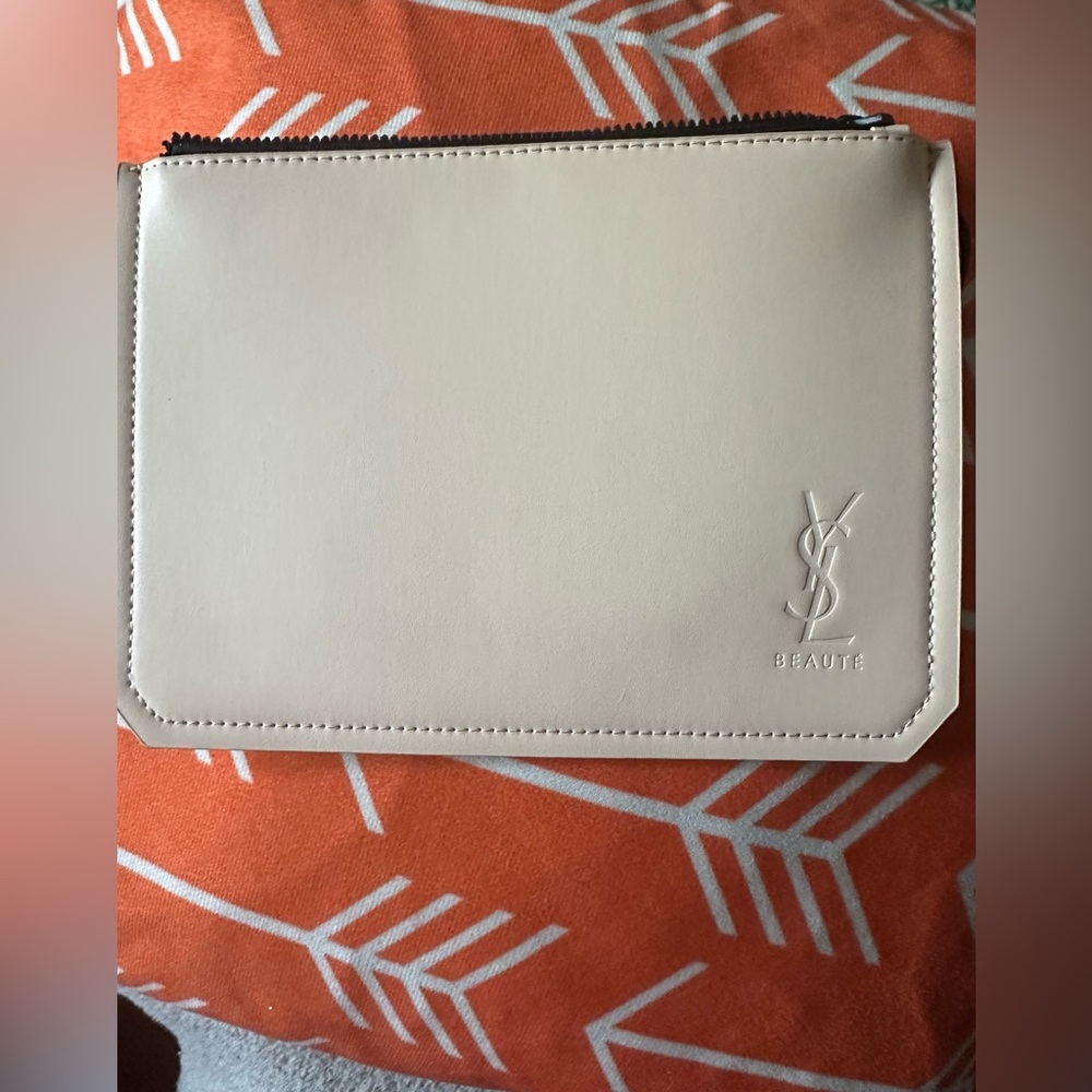 Cream Toiletry Bag with Zipper Closure and Pebbled Texture